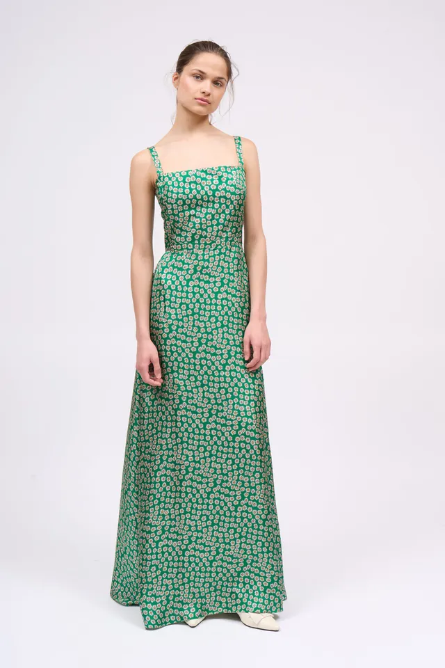 Paul & Joe Gillian robe longue soie vert marguerite