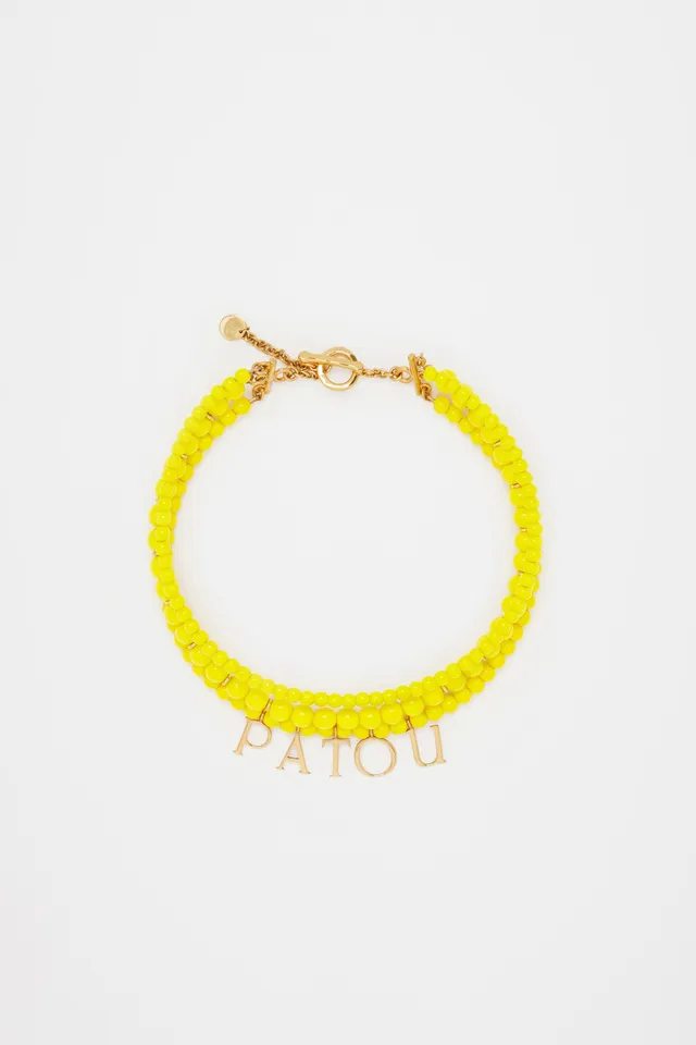 Patou collier perles verre jaune mimosa multirang