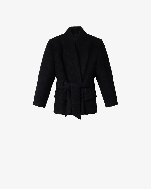 Isabel Marant Syndra veste laine noire ceinturée alpaga