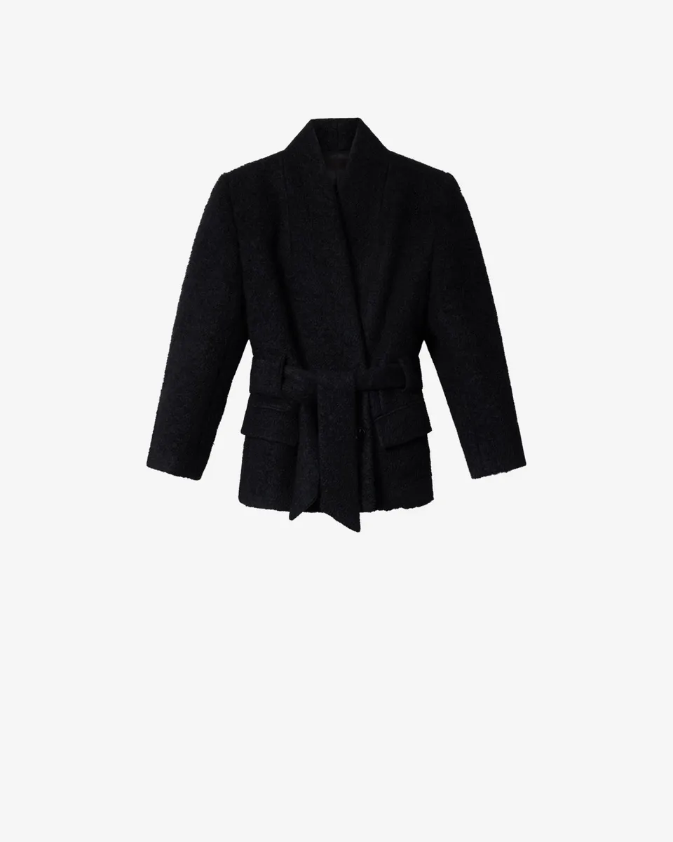 Isabel Marant Syndra veste laine noire ceinturée alpaga