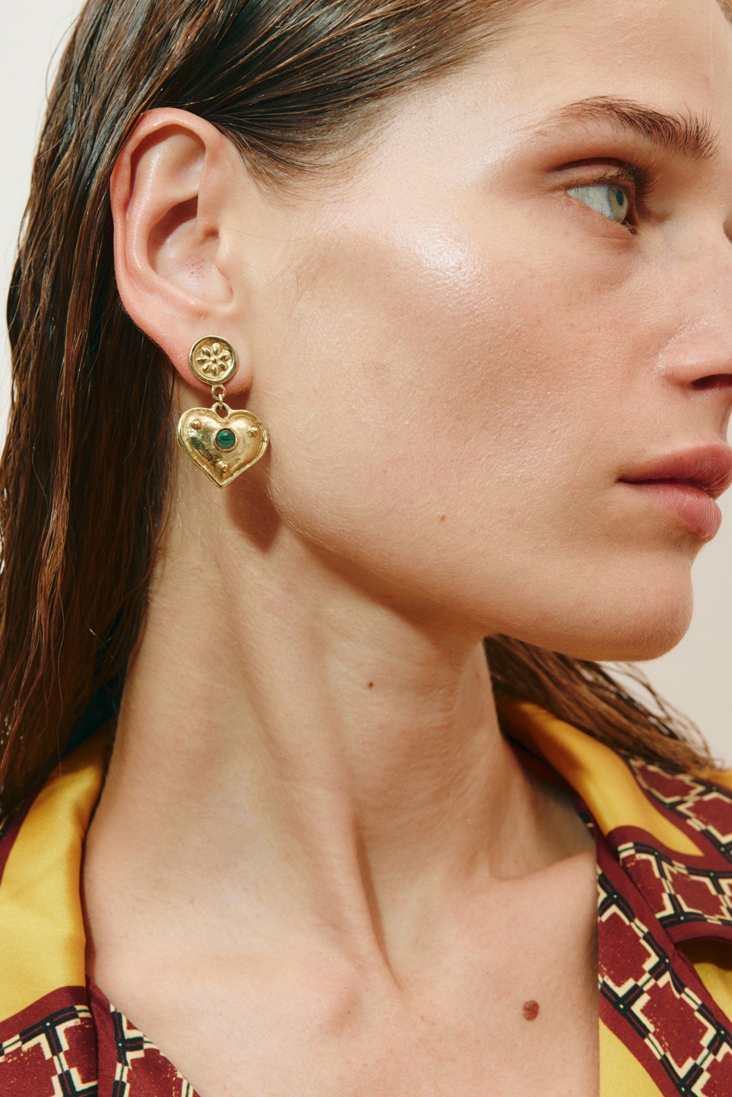 Alemaïs Jem boucles d'oreilles cœur malachite OS