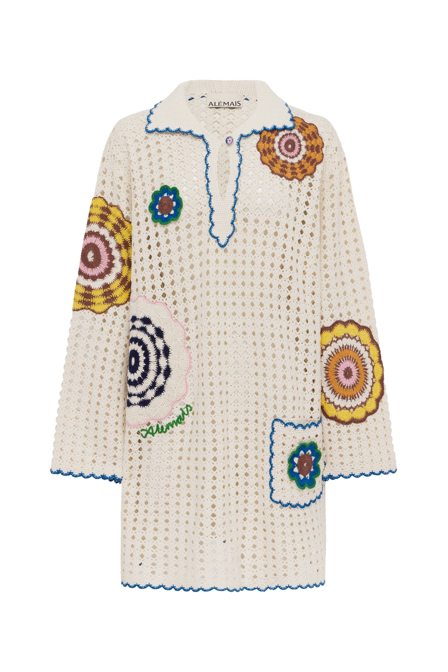 Alemäis Elma Cream robe mini crochet coton brodée