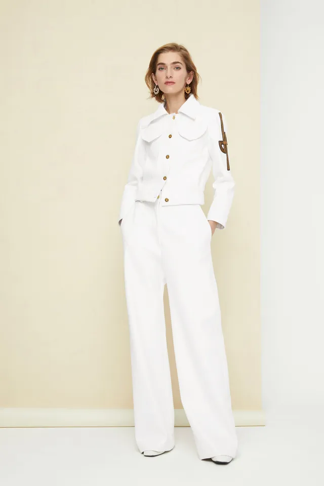 Patou TR002 pantalon cuir vegan ivoire droit