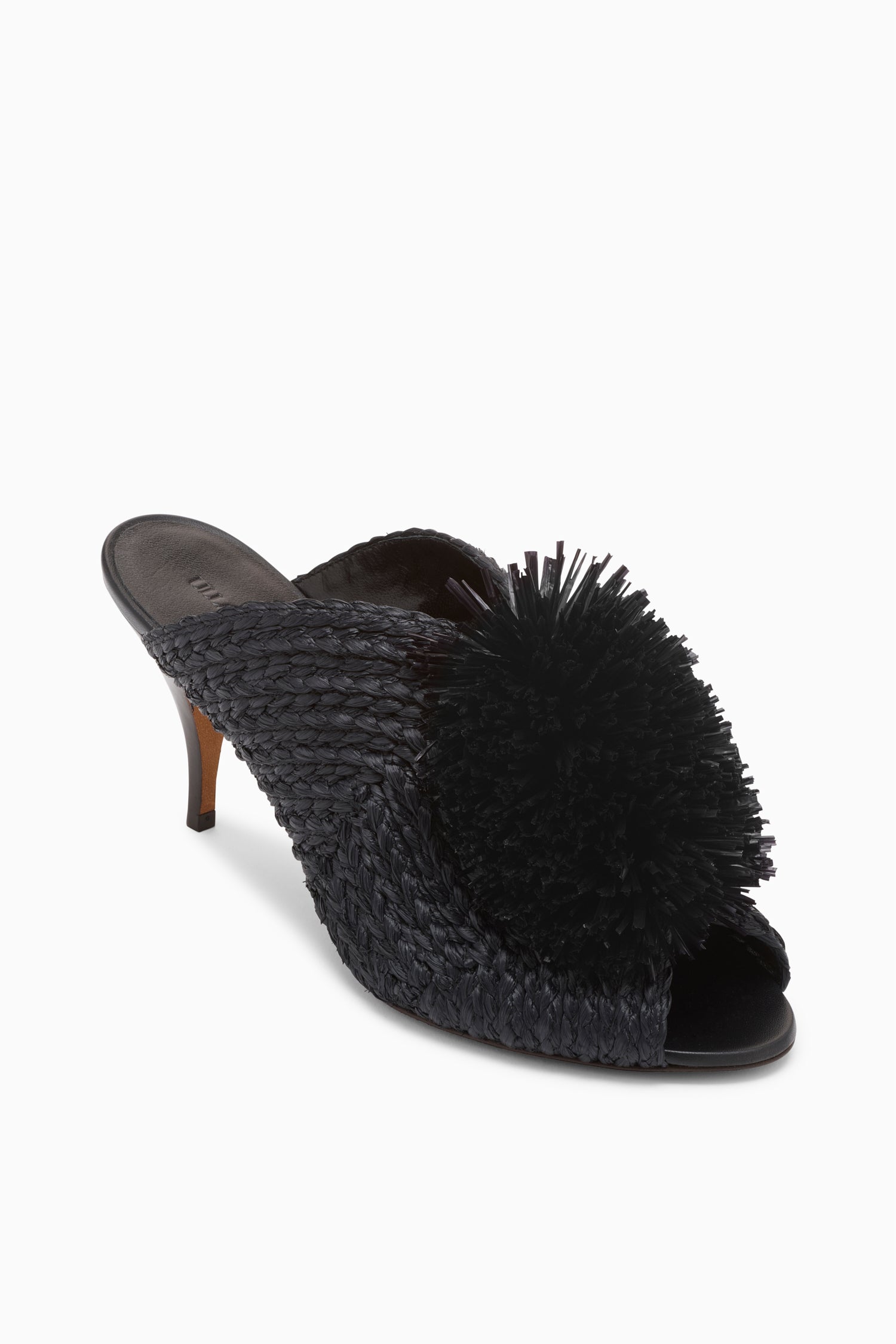 Ulla Johnson mule raphia noir franges talon 75