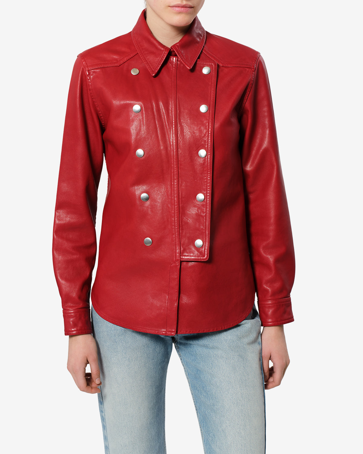 Isabel Marant Valdy chemise cuir rouge agneau