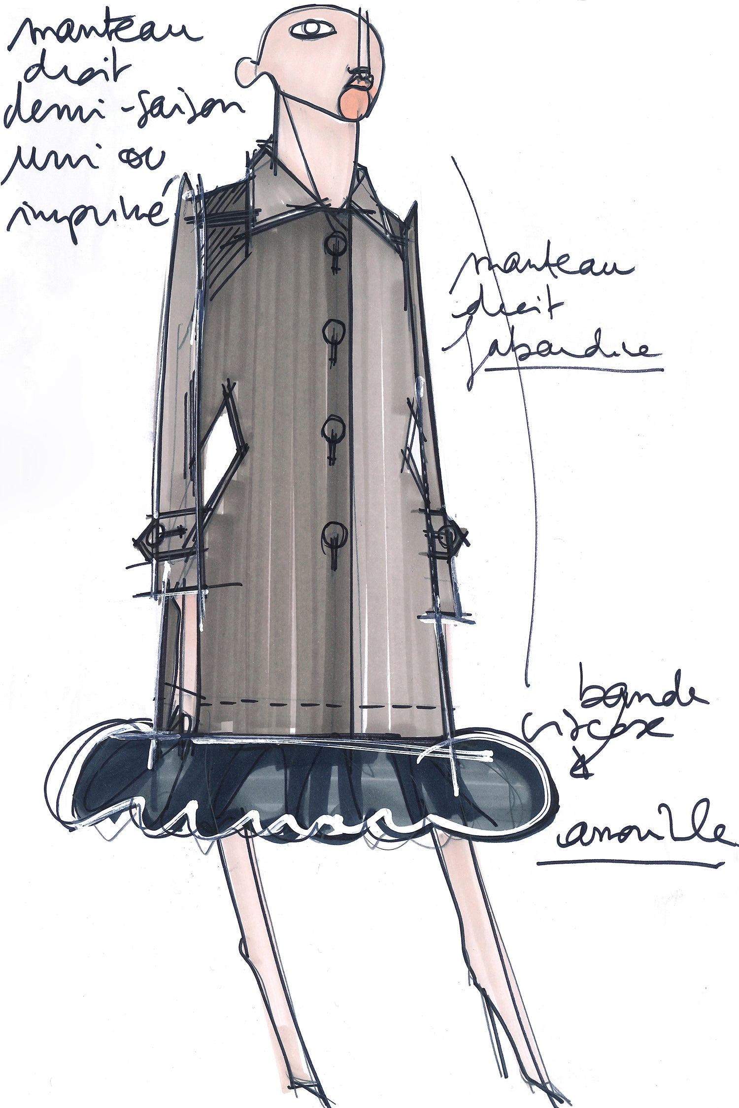 Patou P20CO0040025960A manteau gabardine Storm volant