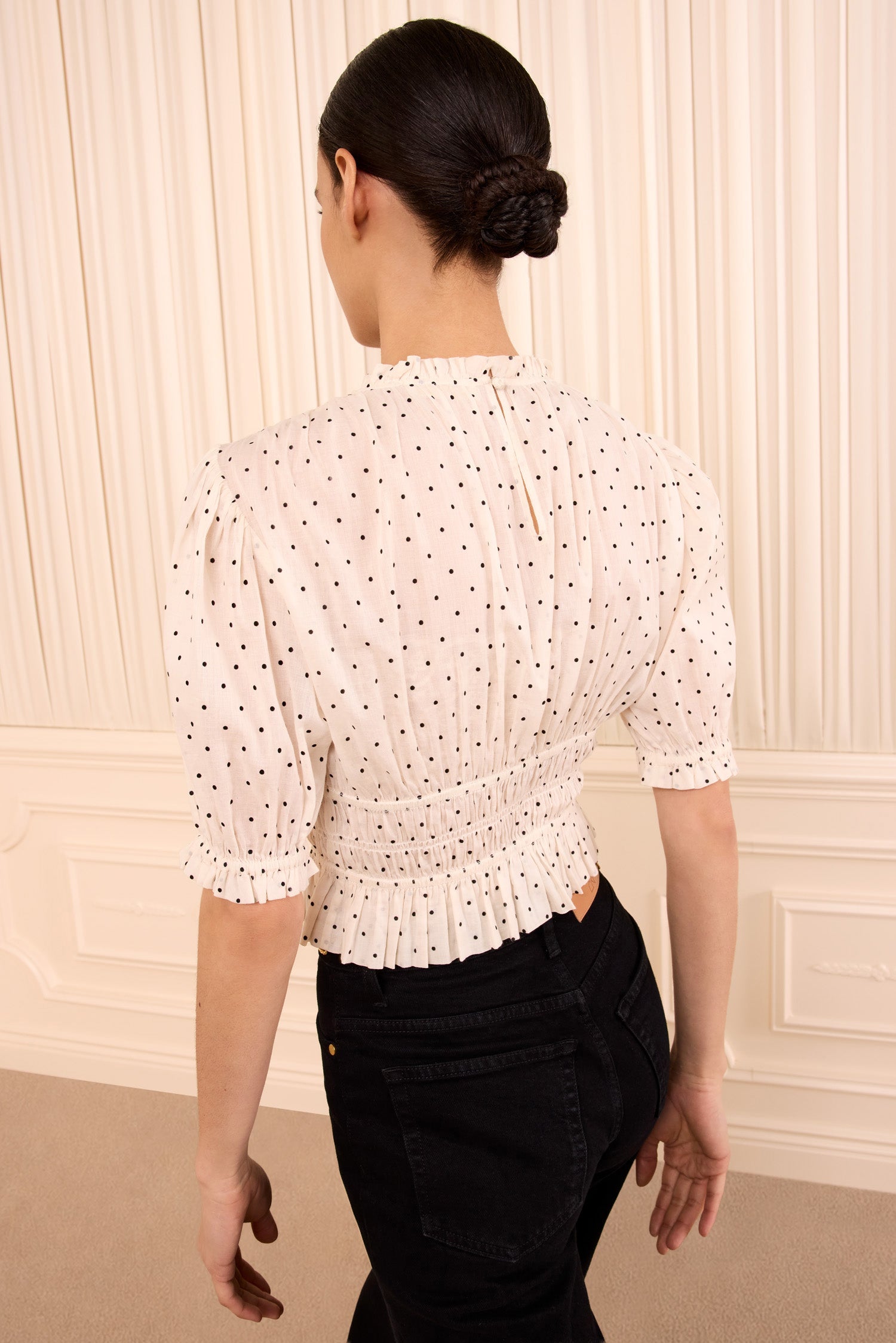 Ulla Johnson Rae top coton Blanc à pois manche courte