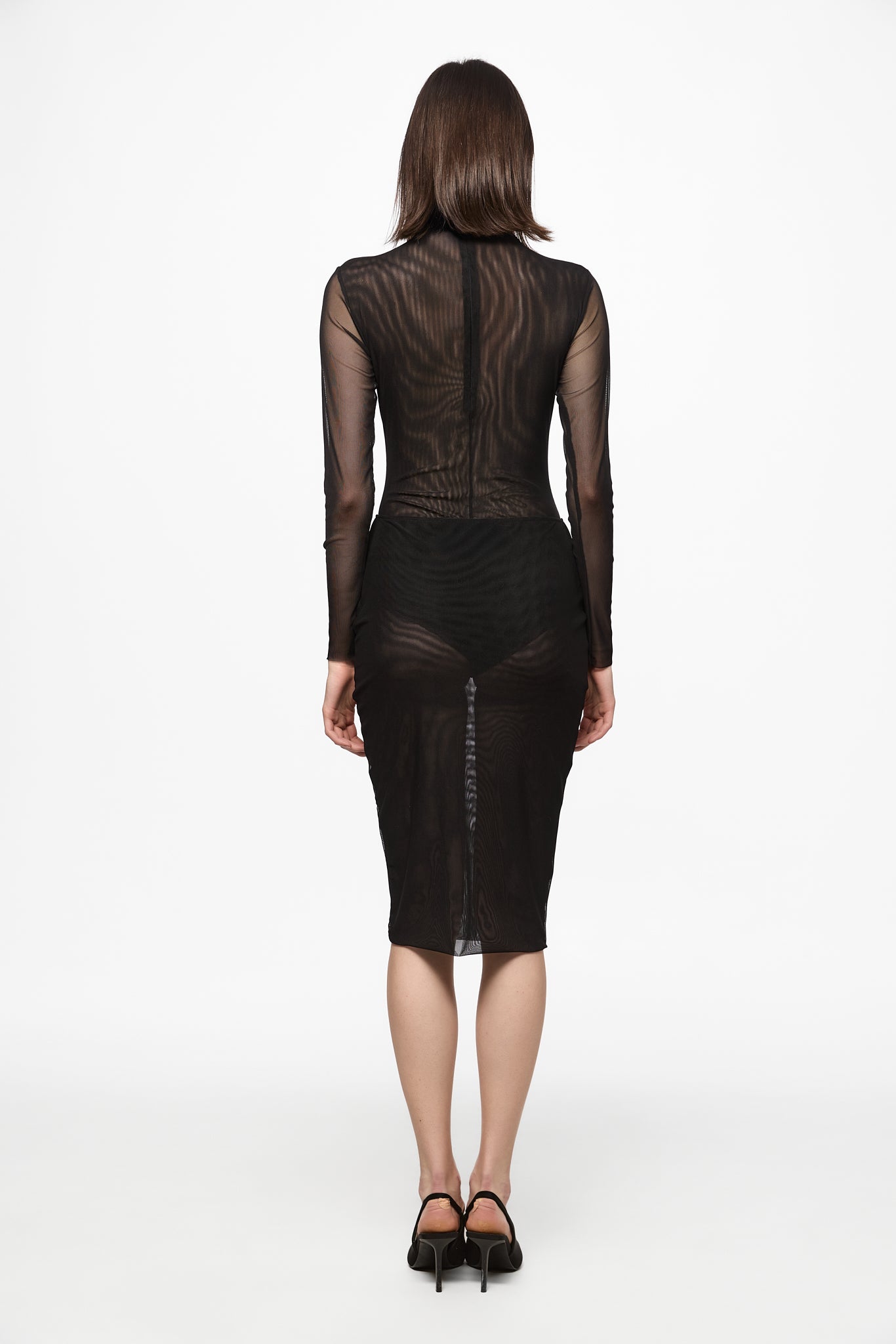 ATU Body Couture Two-piece Black mesh bodysuit skirt ensemble noir