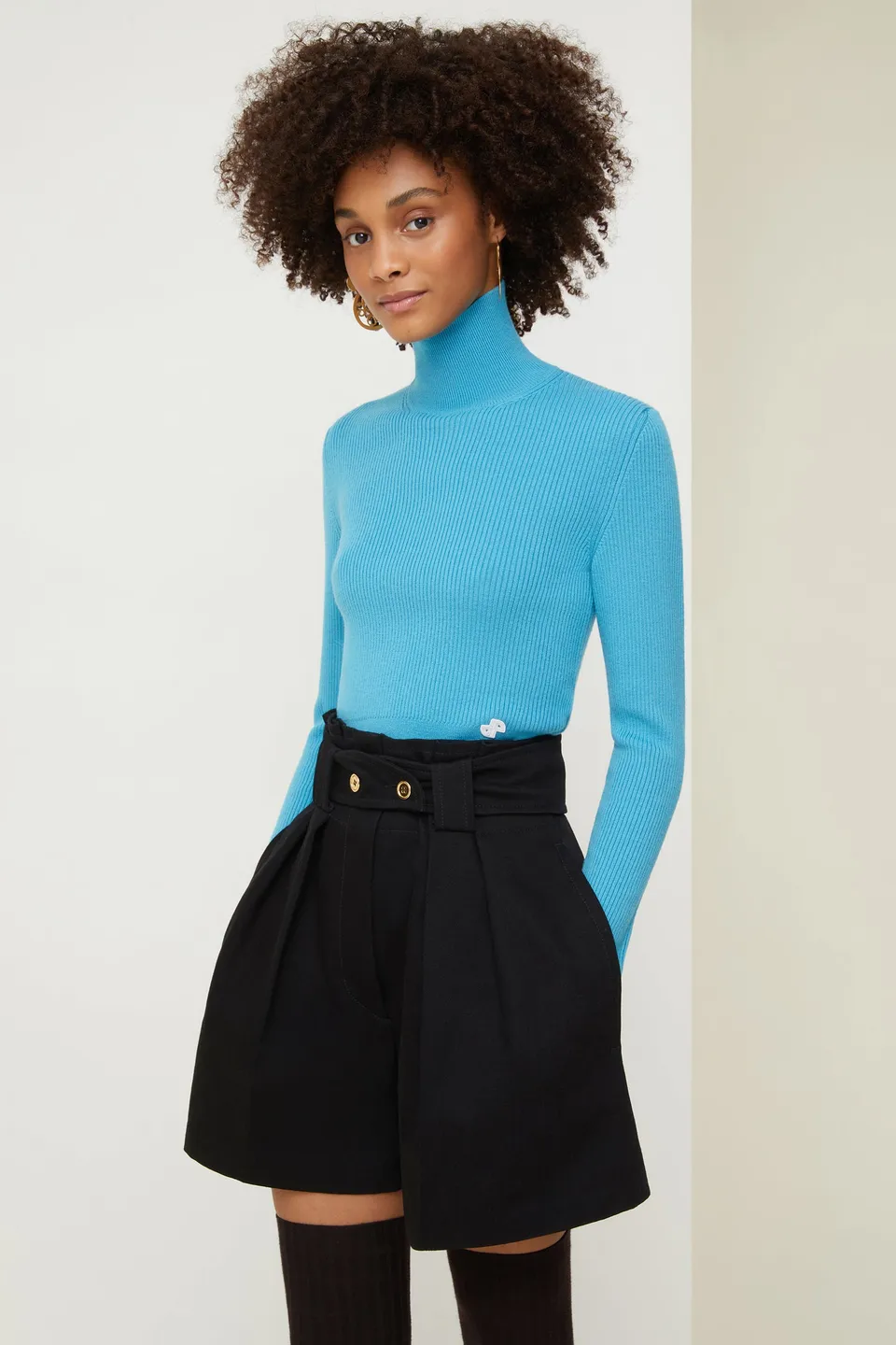 Patou Jumper KN058 pull col montant turquoise XS côtelé