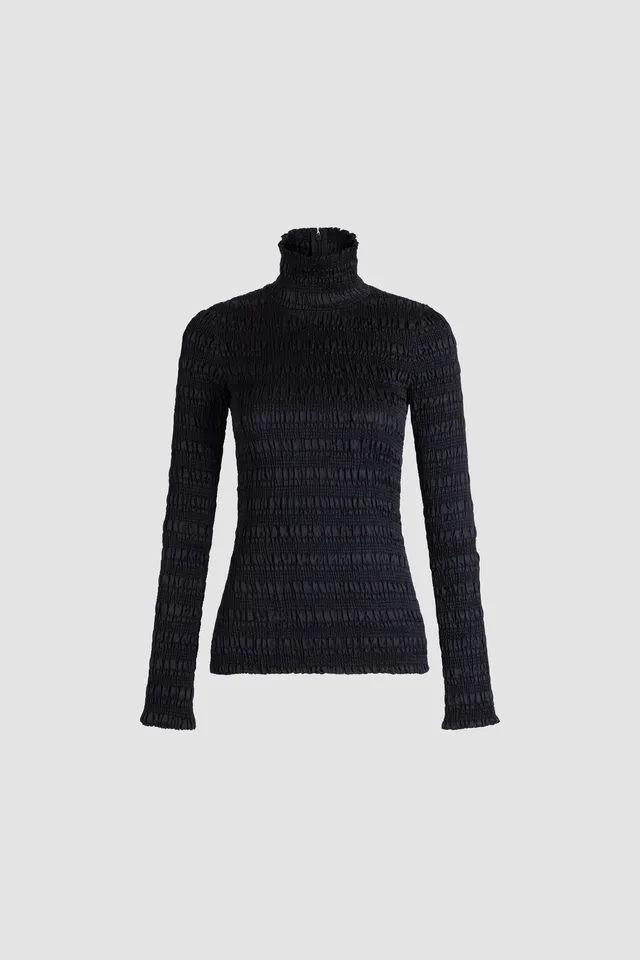 Patou TO204 Haut Smocké Viscose Col Montant Bleu 34-44