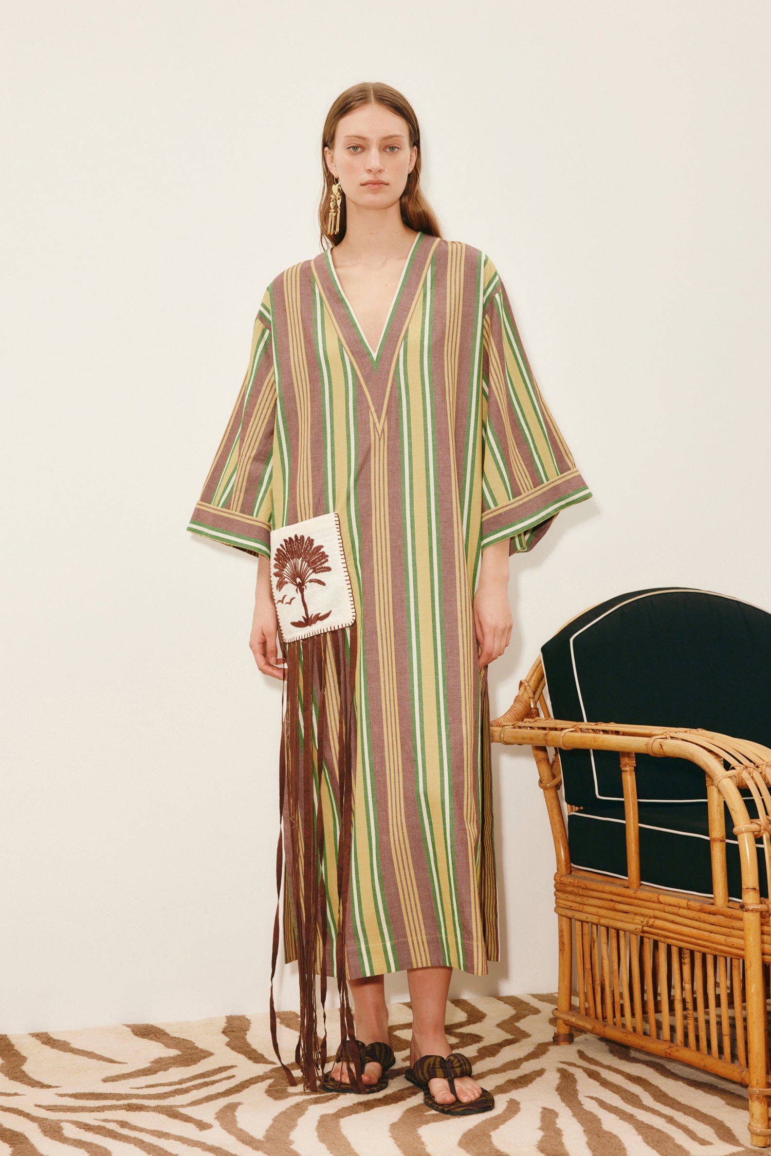 Alemäis Clover V Neck Midi Dress robe coton bio rayée
