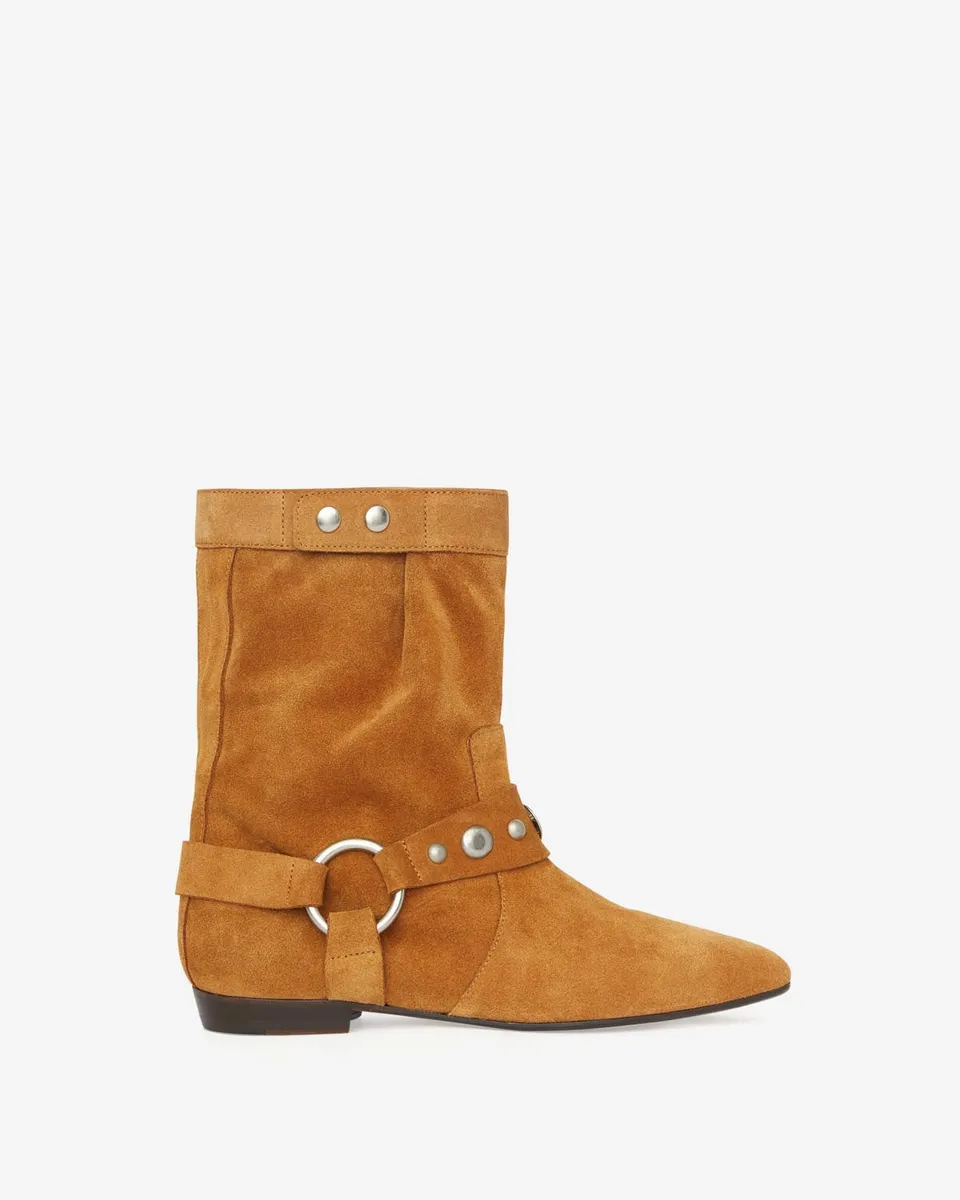 Isabel Marant Stania Boots plates cognac cuir velours