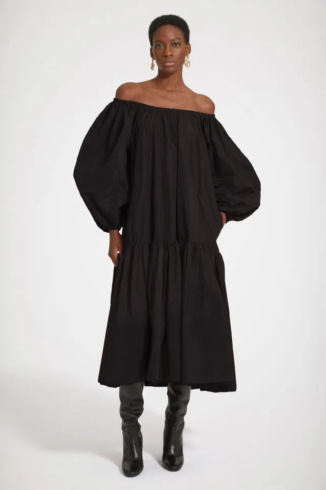 Patou DR121 robe maxi noire faille épaules dénudées