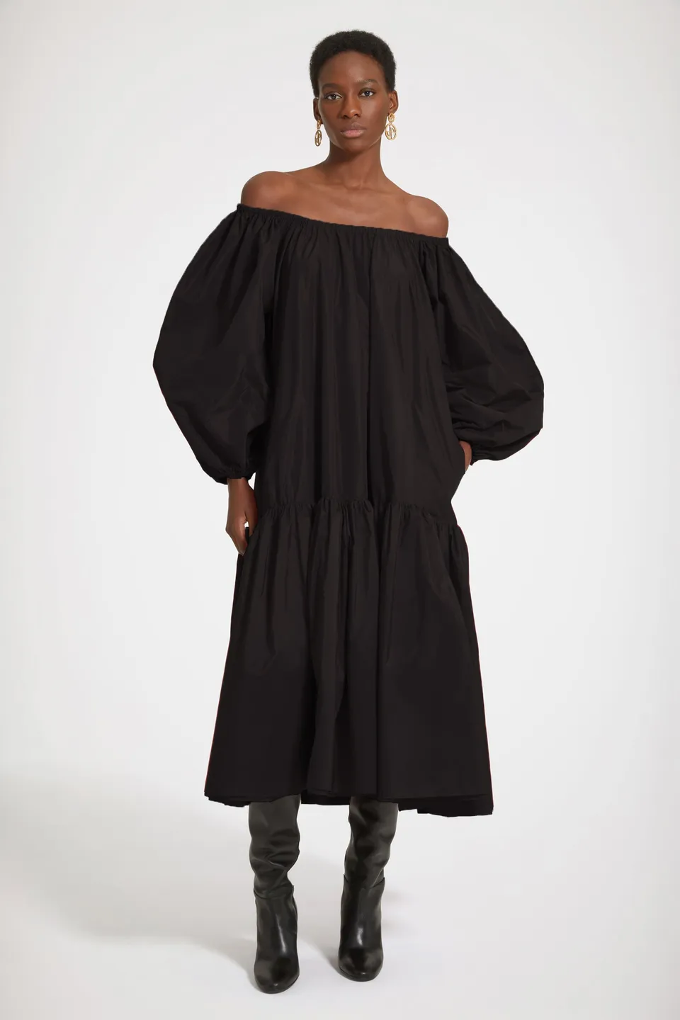 Patou DR121 robe maxi noire faille épaules dénudées