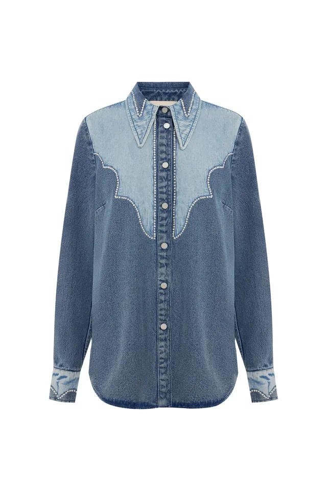 Alemaïs Jesse chemise denim coton patchwork manches longues
