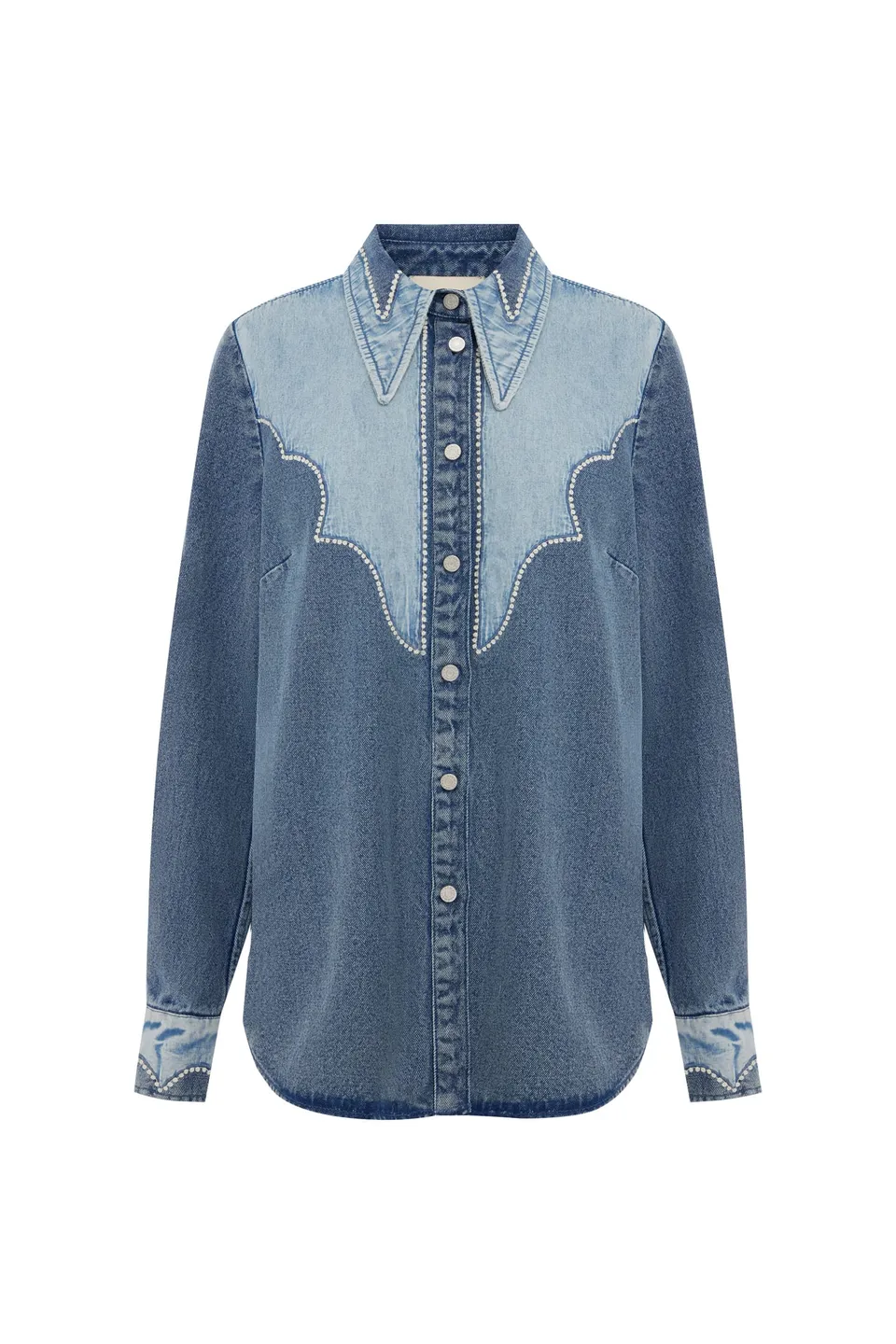 Alemaïs Jesse chemise denim coton patchwork manches longues
