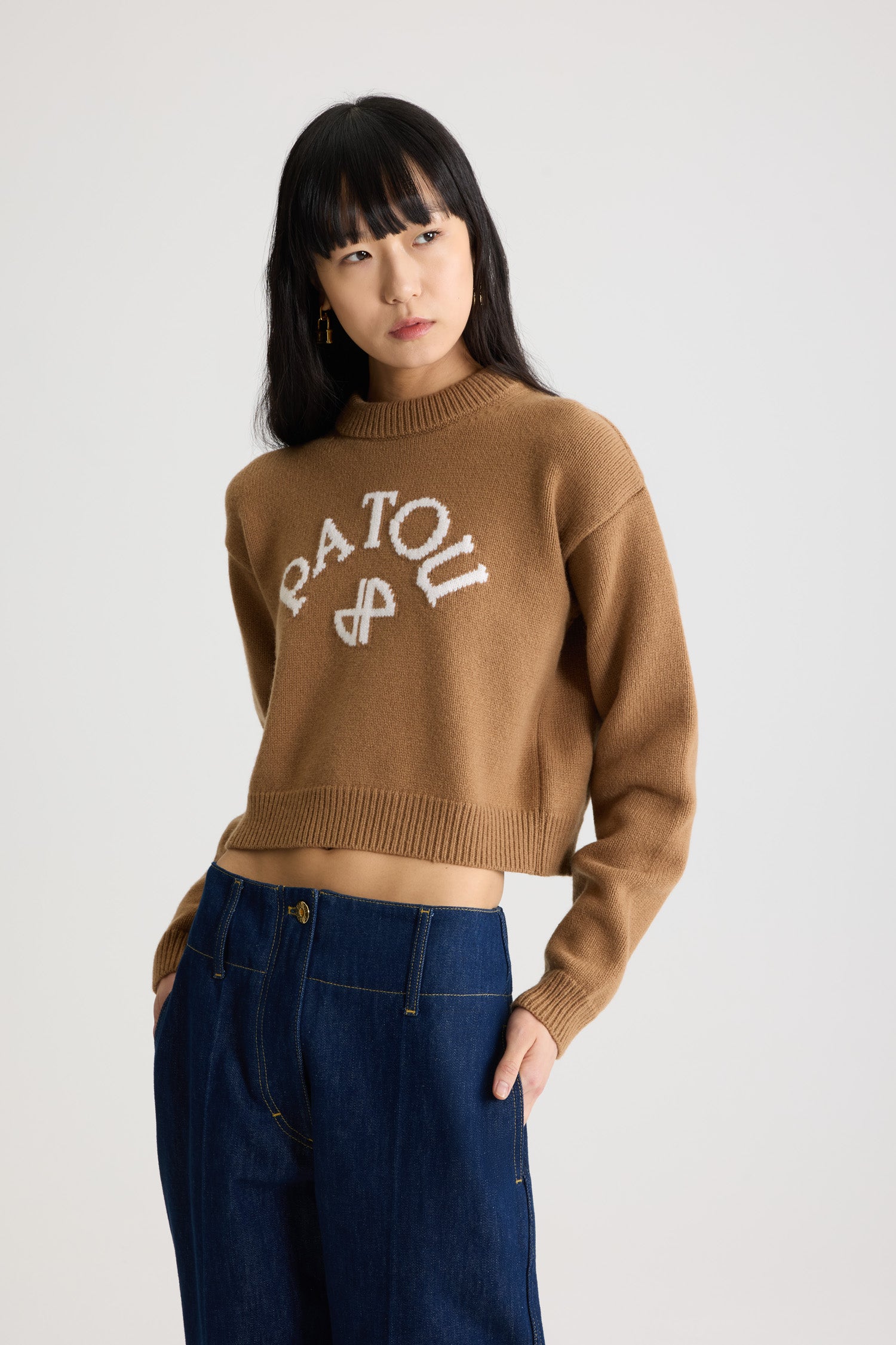 Patou H25KN2788064122B pull marron laine cachemire