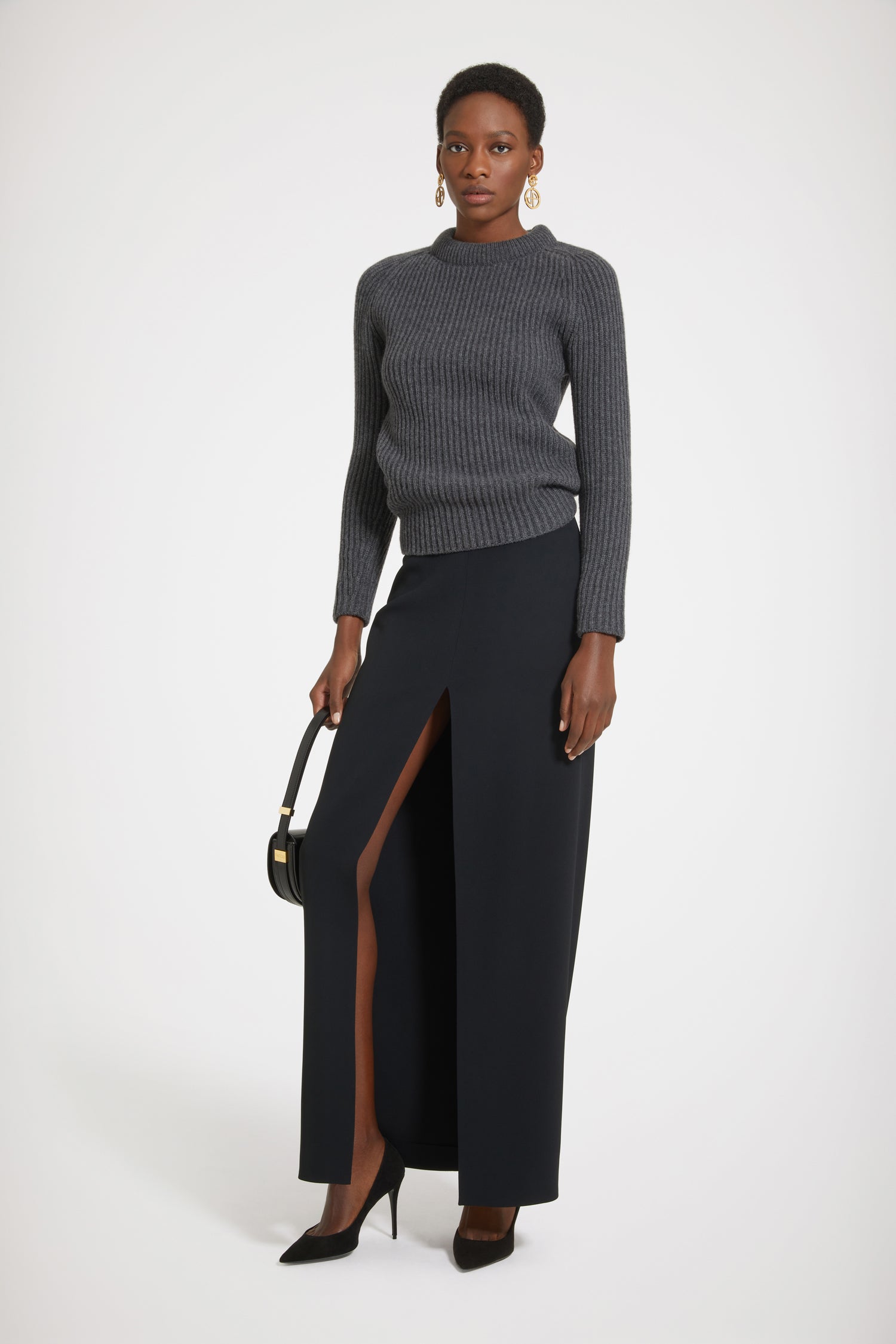 Patou Skirts H23SK0520150999B Jupe maxi noire fendue