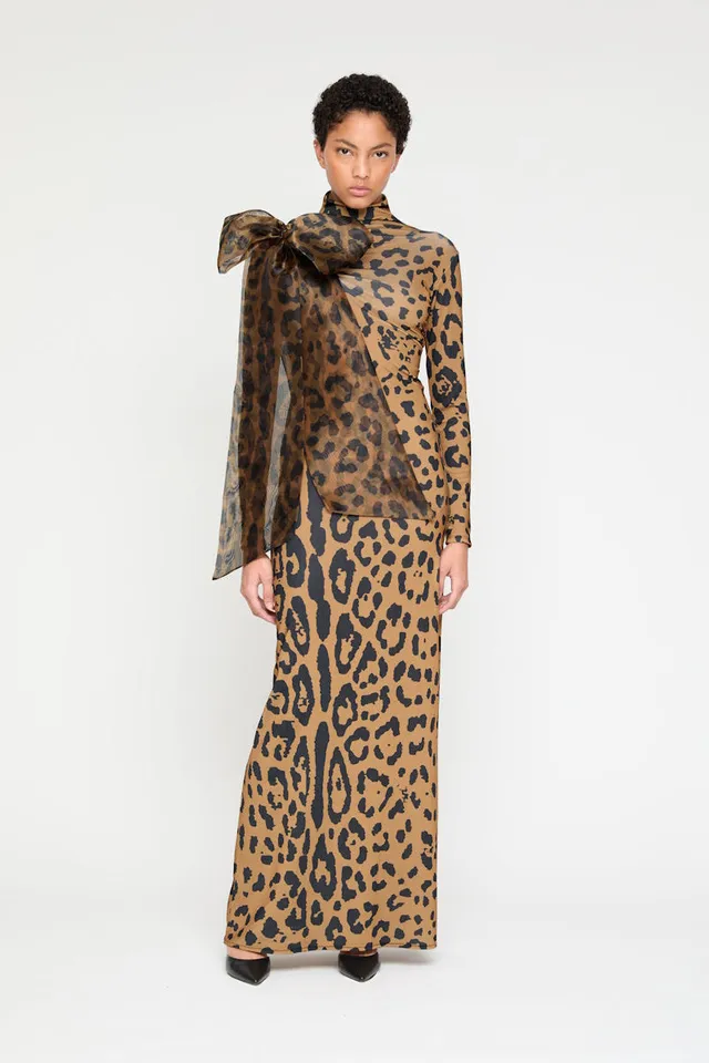 ATU Body Couture robe midi léopard noeud organza S