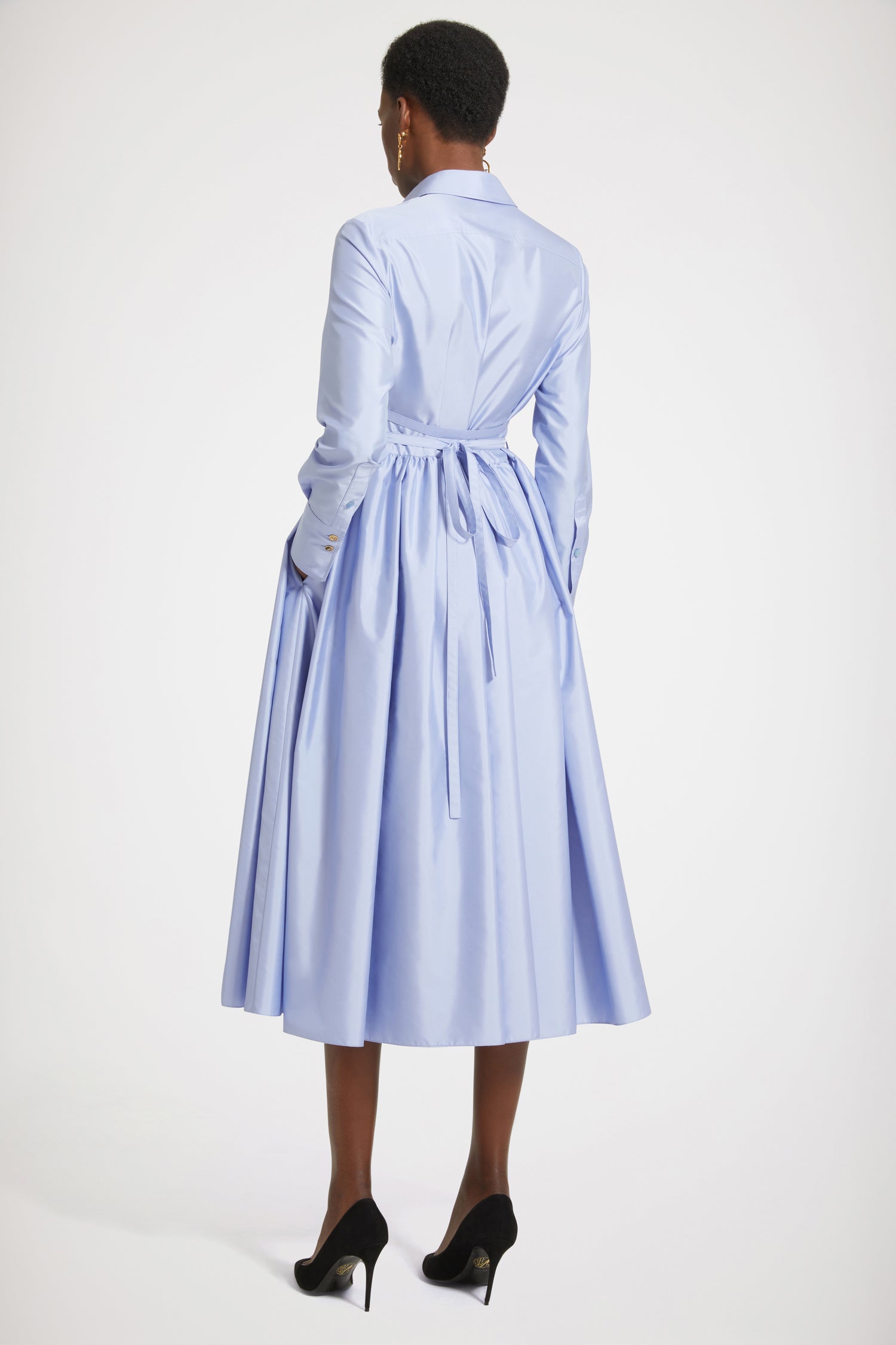 Patou robe chemise midi satin Alaska Blue 38 ceinturée