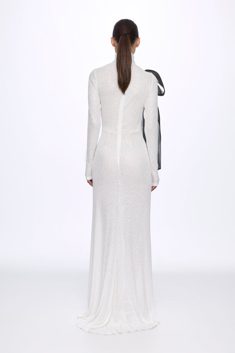 ATU Body Couture robe midi sequins blanche nœud S