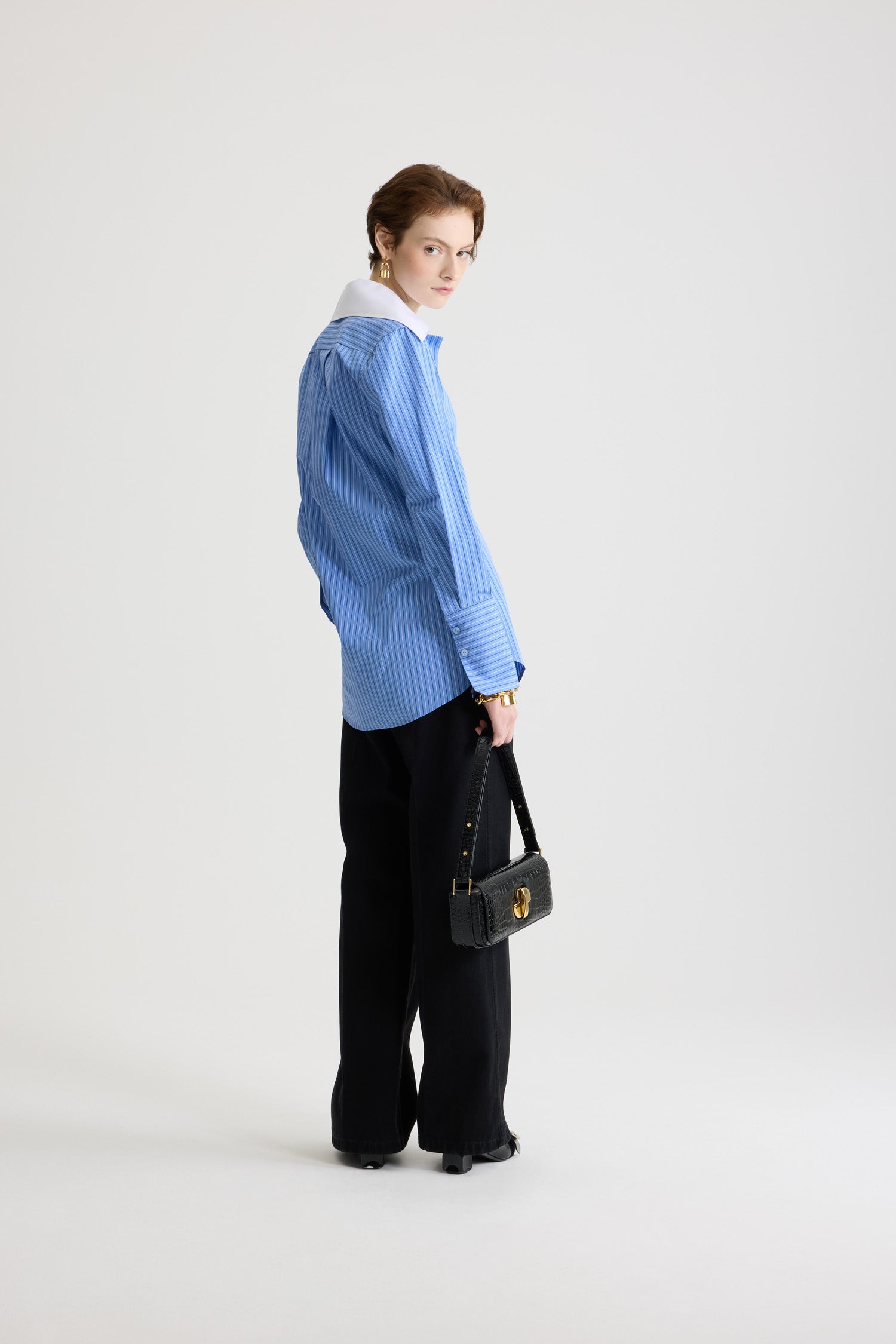 Patou BL048 Blouse Popeline Coton Bio Bleu Glace Rayé