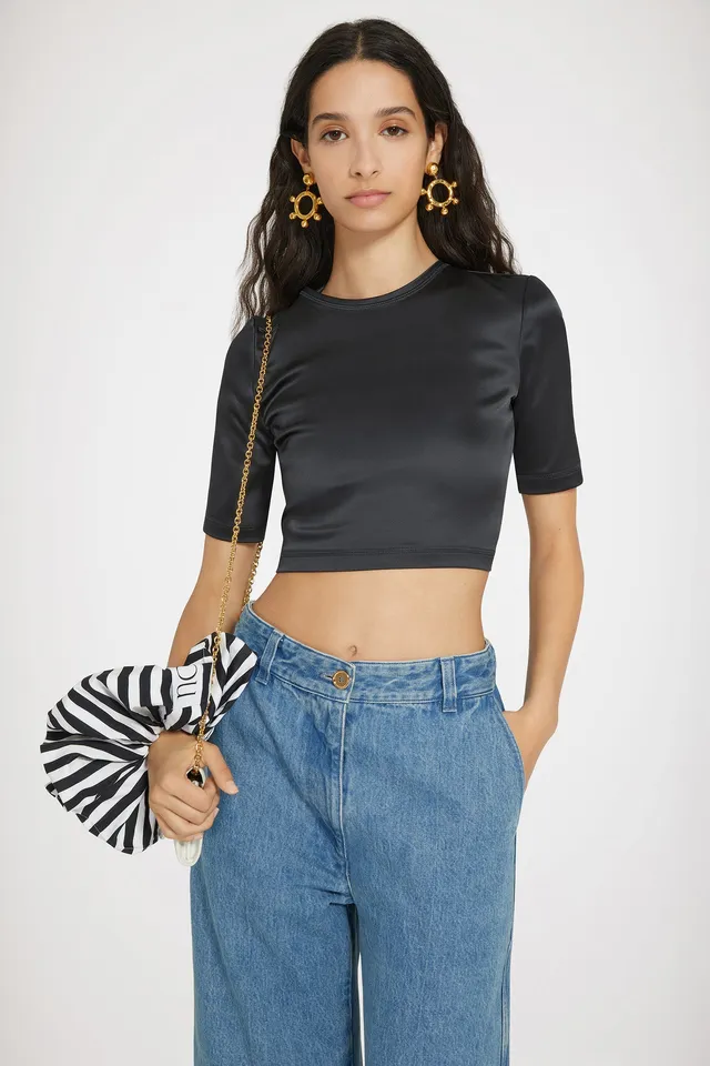 Patou TO045 top satin noir dos ouvert Black