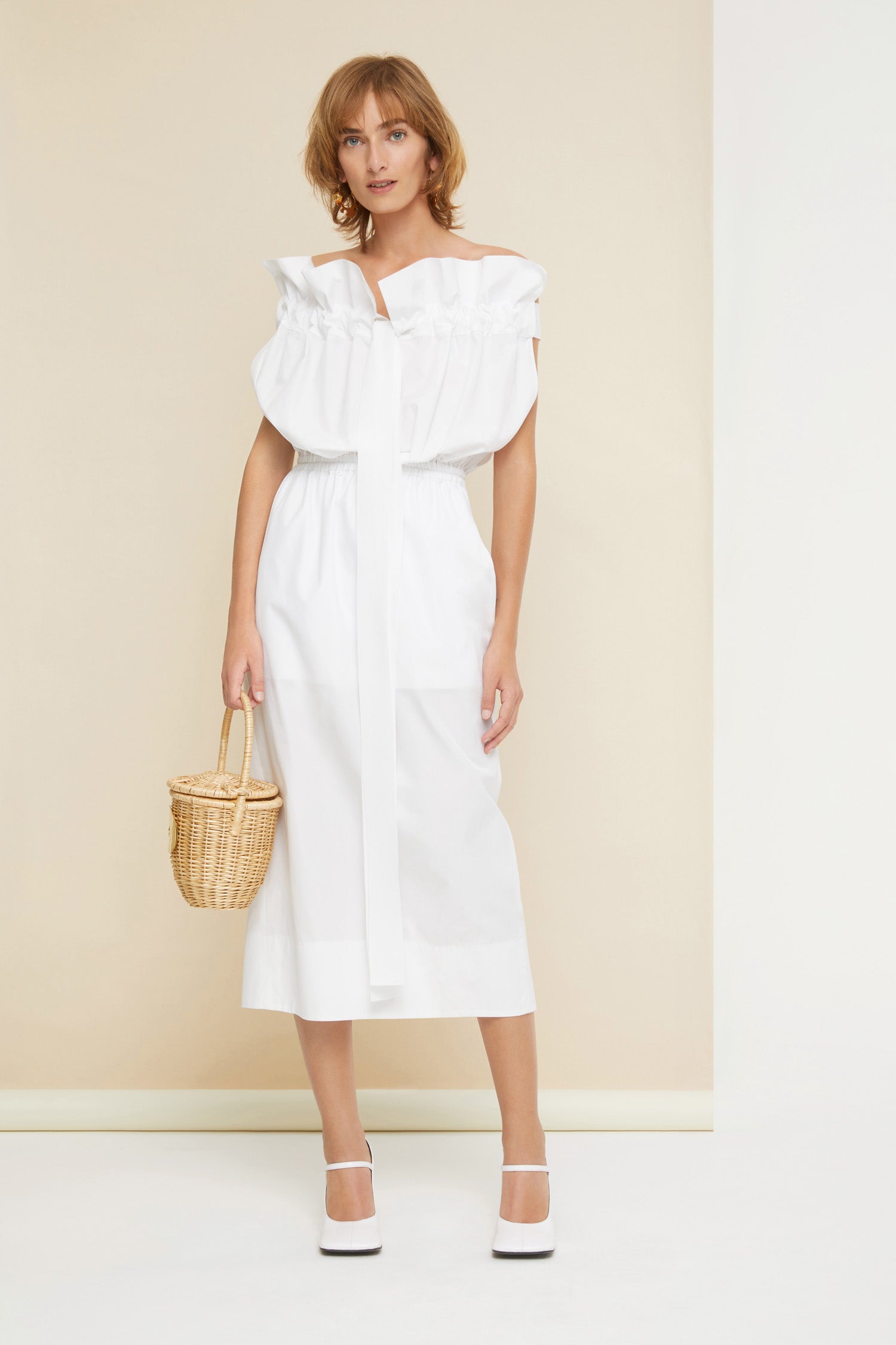 Patou DR061 robe blanche coton bio col bardot