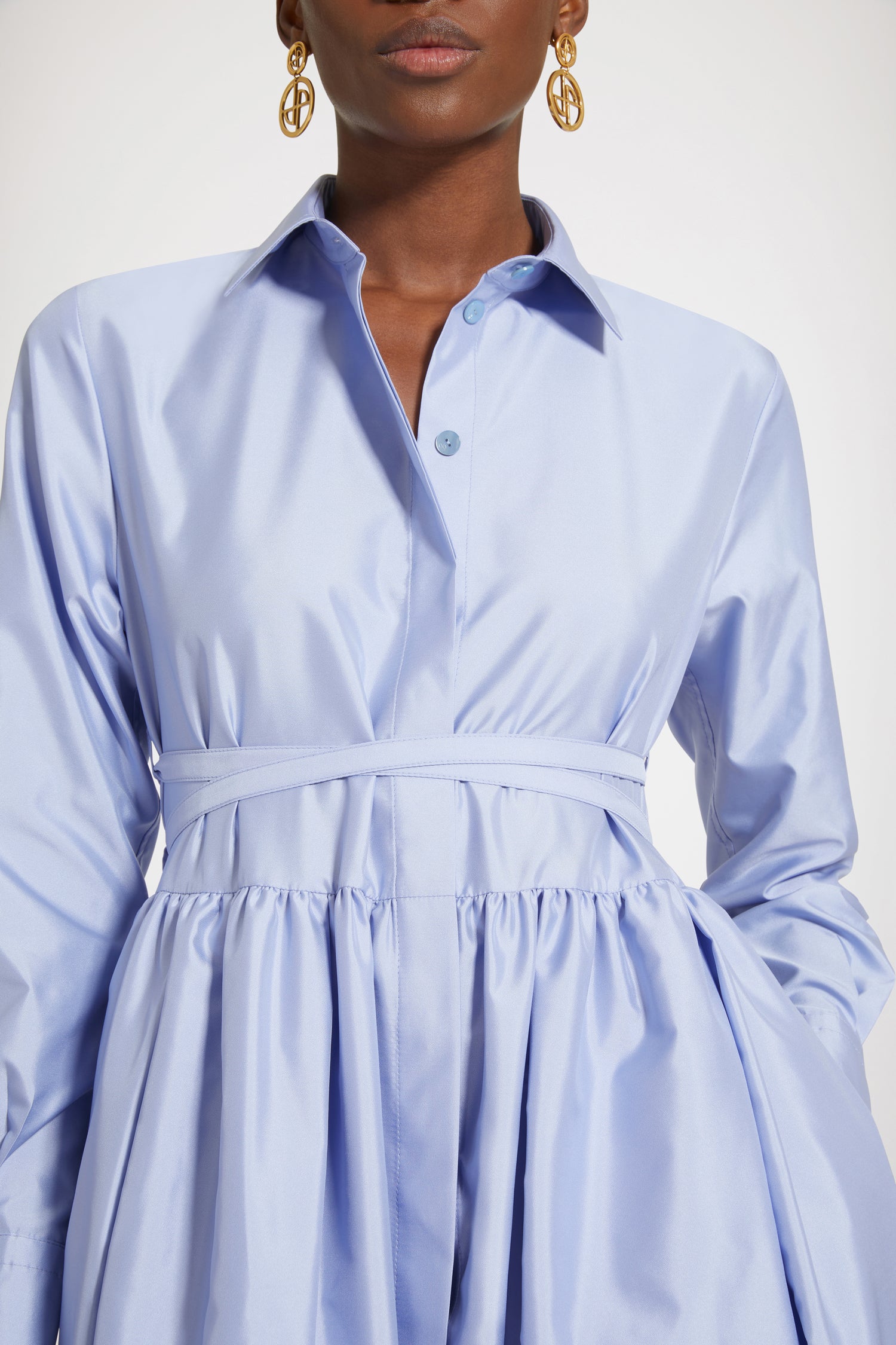 Patou robe chemise midi satin Alaska Blue 38 ceinturée