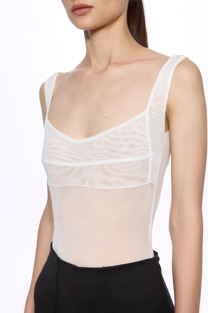 ATU Body Couture bodysuit corset mesh blanc col carré