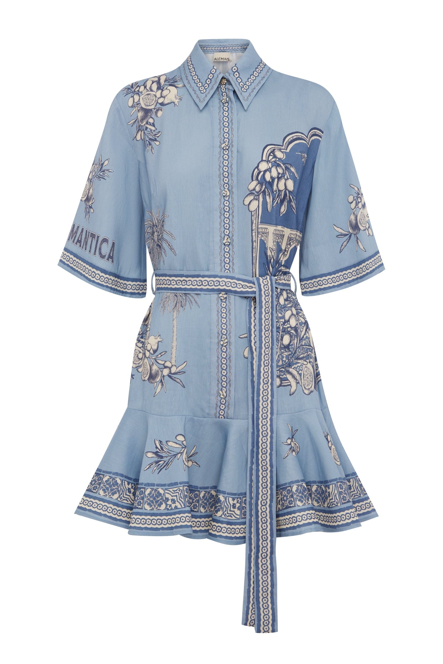Alemäis Villa Romantica Mini Dress robe chemise lin imprimée