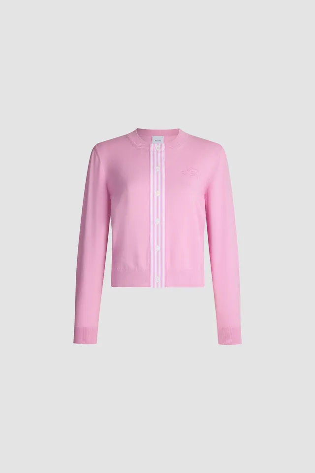 Patou KN343 cardigan court coton rose bougainvillier