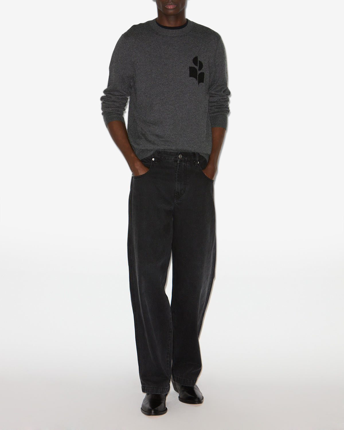 Isabel Marant Evans pull laine anthracite logo IM