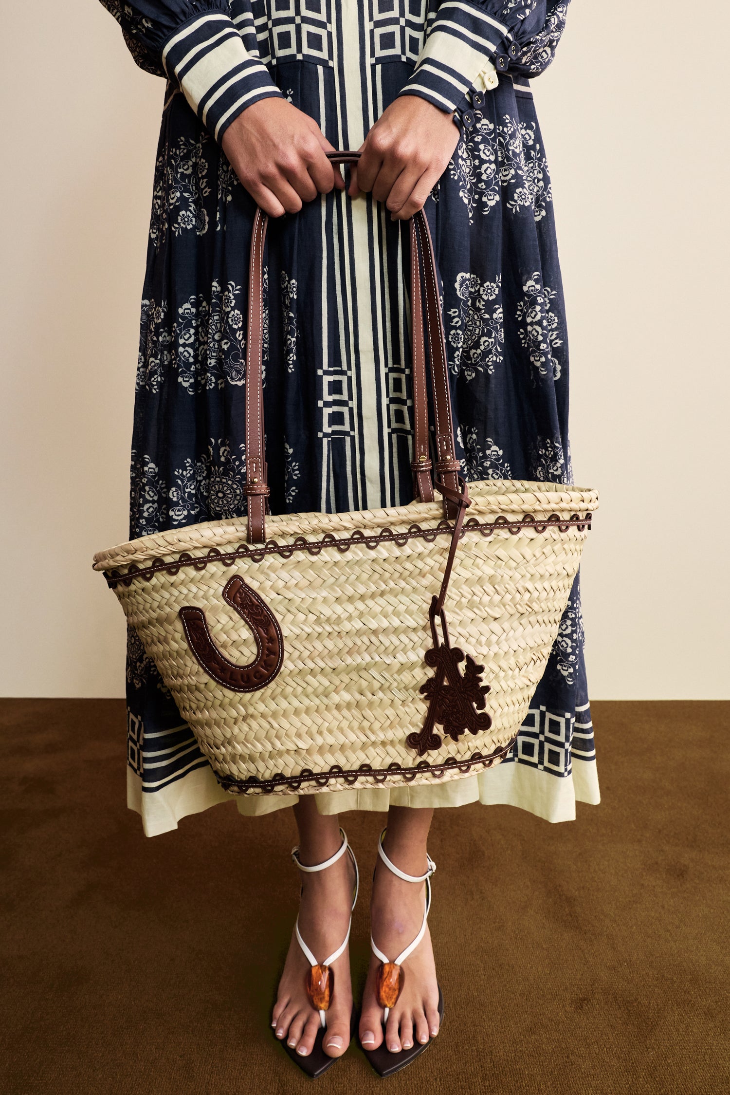 Alemaïs Ace Leather Patch panier midi tressé cuir