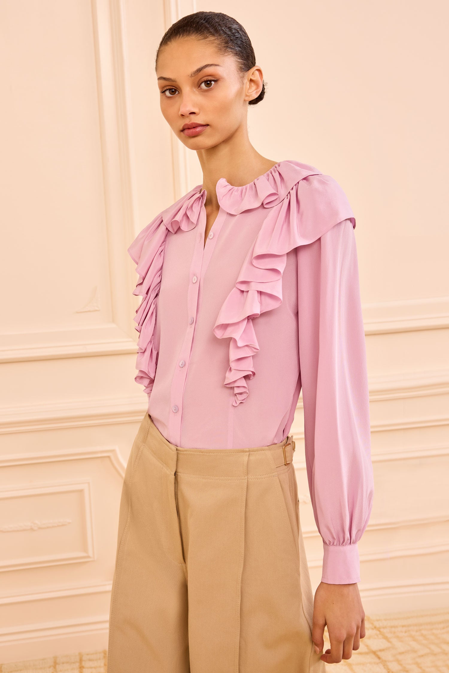 Ulla Johnson Ellie Chemisier Soie Aster Rose à Volants