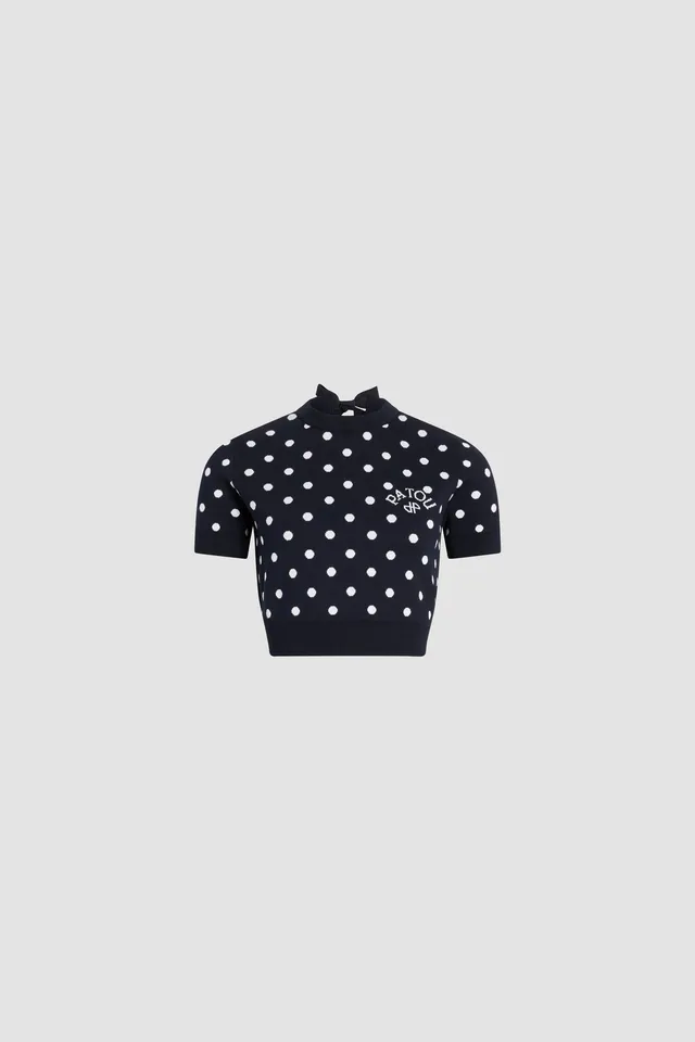 Patou KN318 t-shirt crop coton pois bleu Meteorite