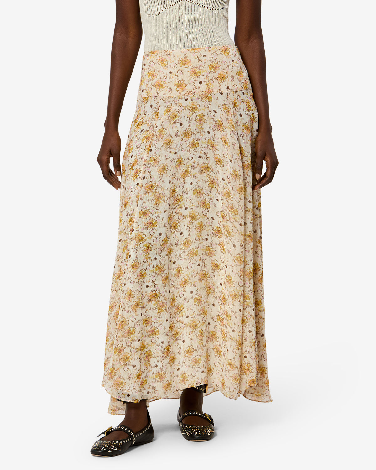 Isabel Marant Fran JU0540FA jupe longue jaune-écru imprimée