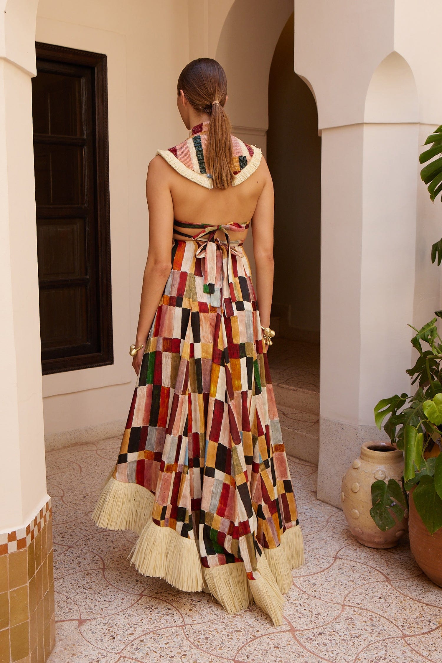 Alemais Marjorelle robe midi perlée lin soie