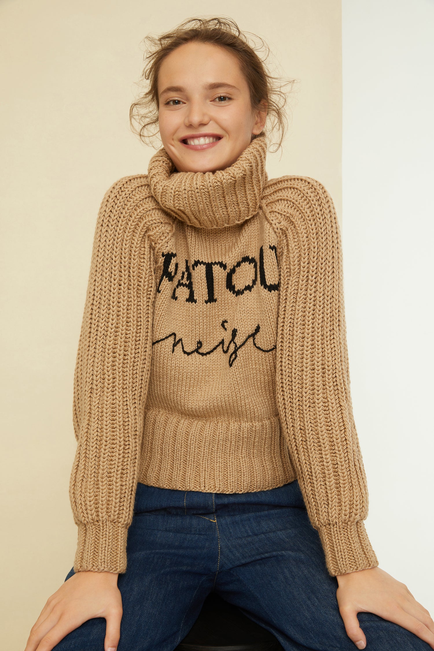 Patou KN082 pull châtaigne laine mérinos col roulé