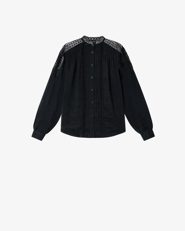 Isabel Marant Polda HT0942FA blouse noire broderie ajourée