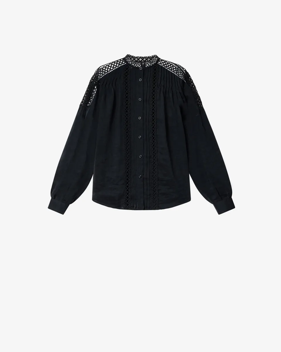Isabel Marant Polda HT0942FA blouse noire broderie ajourée