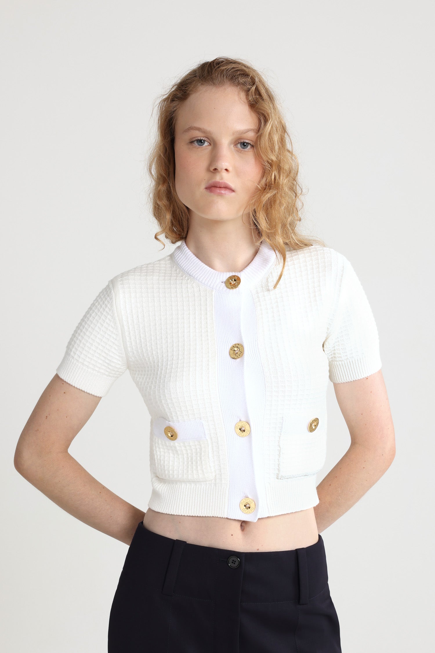 Patou Knitwear gilet KN241 ivoire coton gaufré