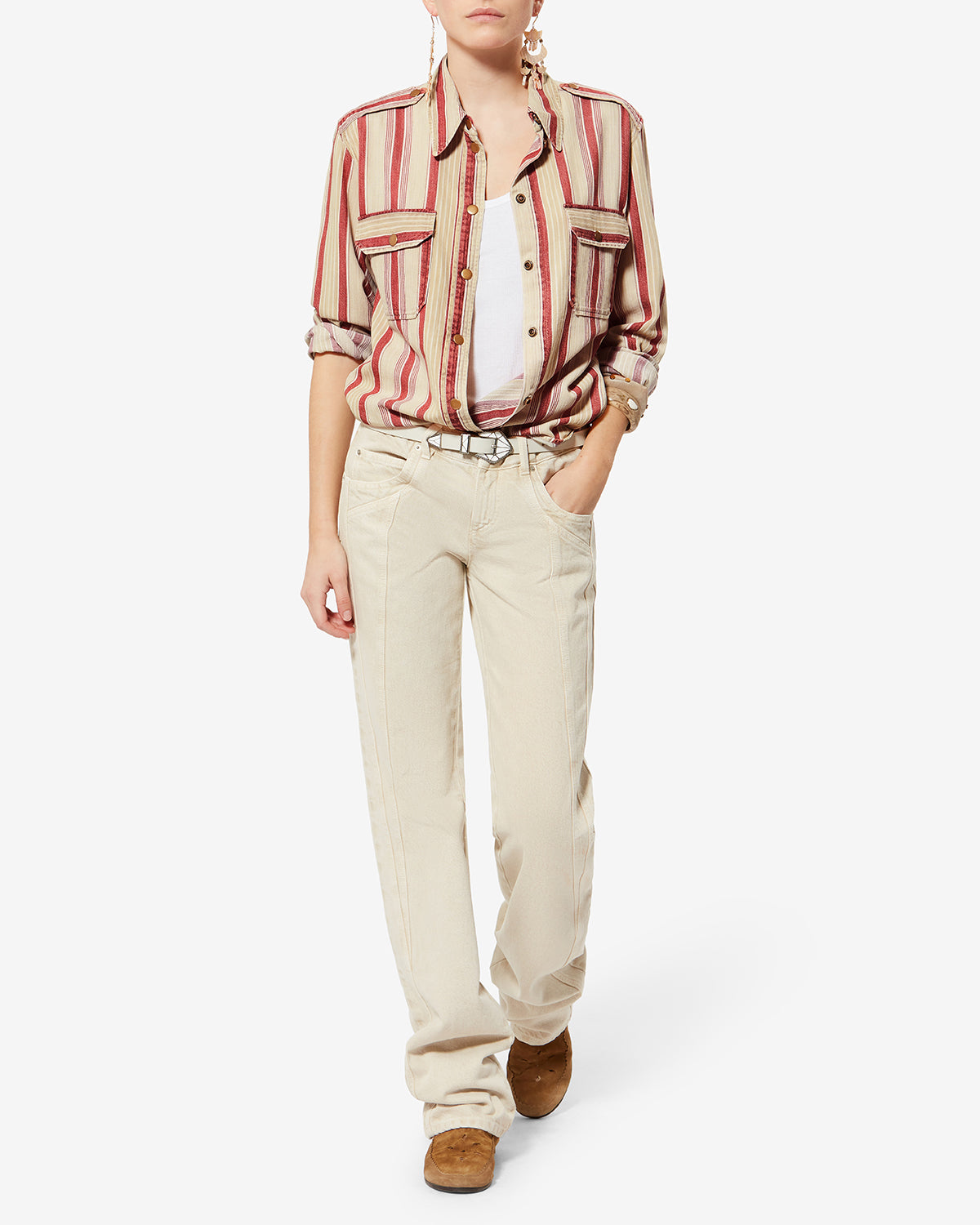 Isabel Marant Gelva CH0299FA chemise coton beige-rouge