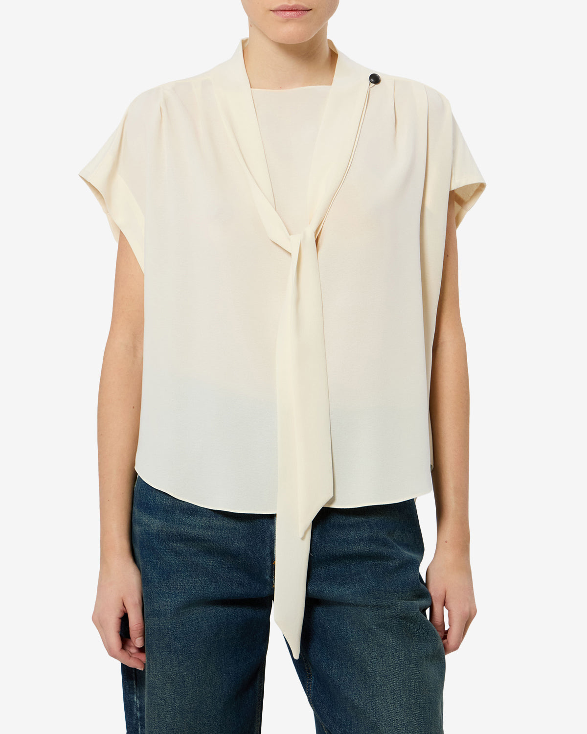 Isabel Marant Selene top blouse crêpe écru lavallière