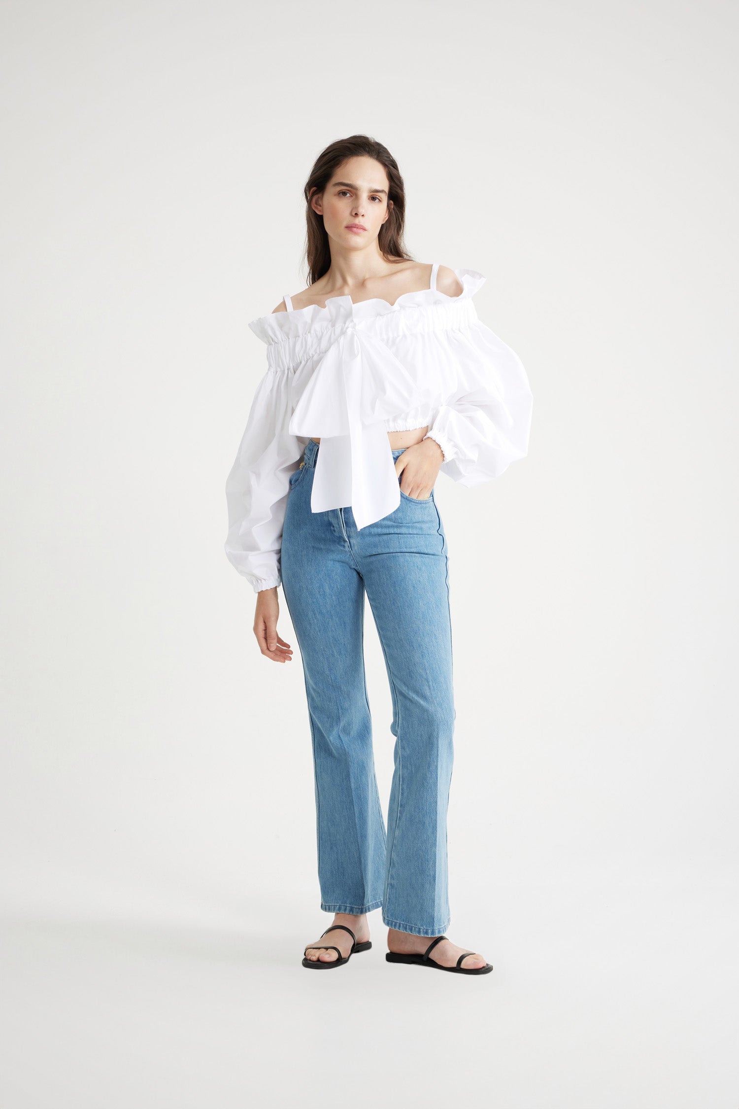 Patou TO043 top coton blanc cropped à cordon