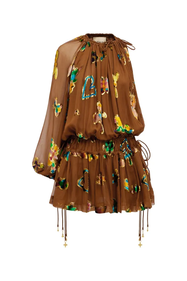 Alemäis Golden Metallic robe mini velours doré soie