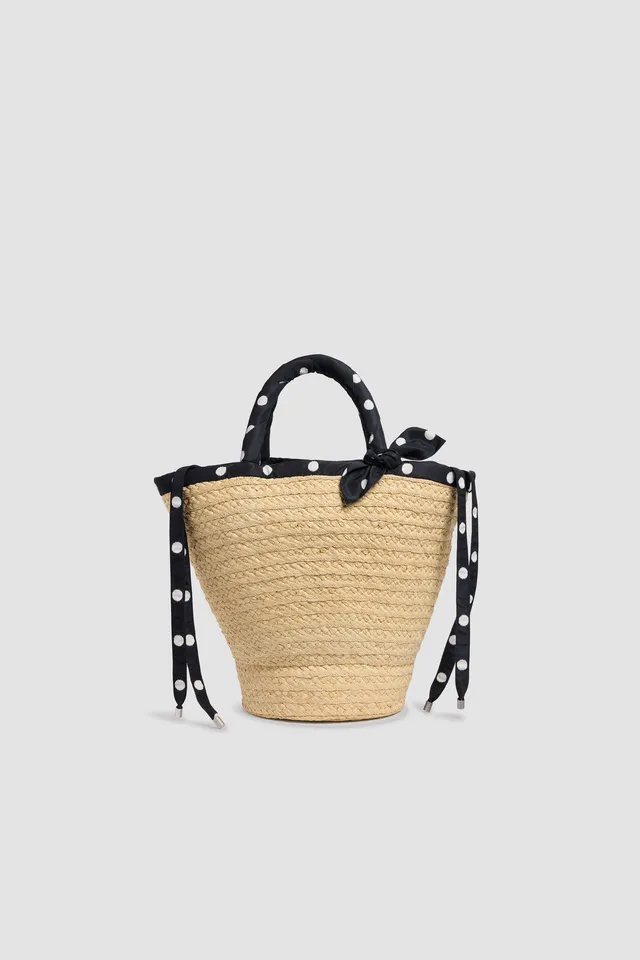 Patou sac seau raphia AC129 Meteorite Blue large