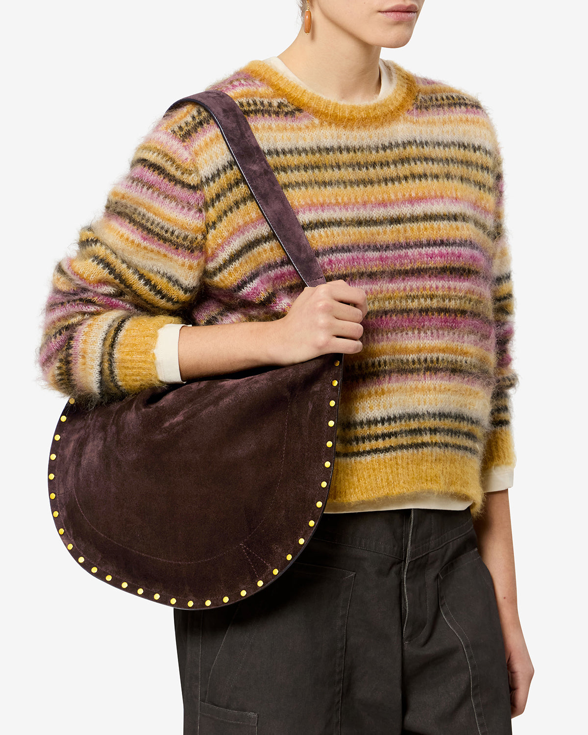 Isabel Marant Oskan sac hobo cuir velours café