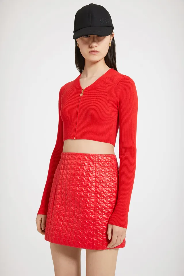 Patou H23KN1348040306R cardigan rouge laine cropped zip