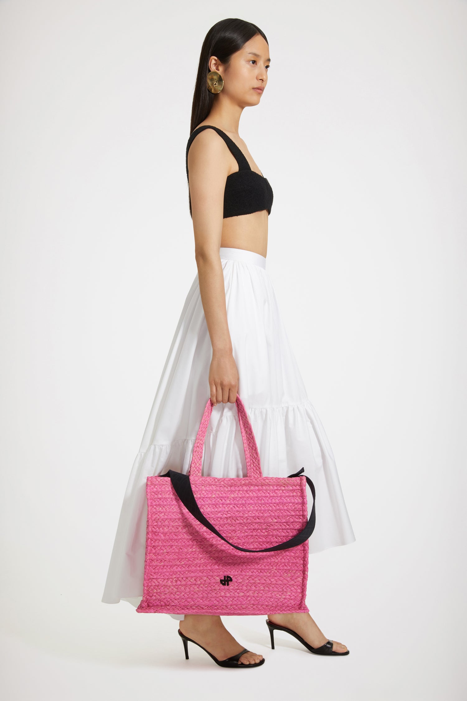 Patou AC024 tote raphia rose begonia JP TU paille